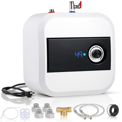 Moongiantgo 10L Under Sink Water Heater, Instant Hot Water Tank 1500W 30°C-65°C, Wall/Floor Mounted Mini-Tank with Digital Display & Brass Fittings, IPX4 Safe for Kitchen, Bathroom, RV (White)