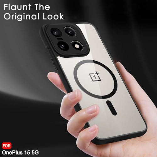 Image of TheGiftKart Hybrid Shockproof Back Cover Case for OnePlus 15 5G Compatible with MagSafe | Hard Back Cover for OnePlus 15 5G (PC & TPU, Transparent Clear Back, Black Sides)