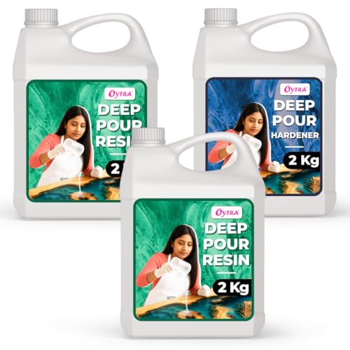 Image of Oytra Casting Deep Pour Epoxy Resin & Hardener 2:1 Ratio Crystal Clear Transparent Liquid for Wood River Table Top Large Mould Casting Preservation & DIY Art Projects High Gloss Finish (6 Kg)