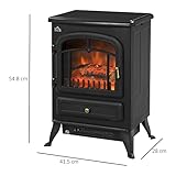 HOMCOM Freestanding Electric Fireplace Indoor Heater Glass View Log Wood Burning Effect Flame Portable Fireplace Stove 950/1850W Black - Image 7