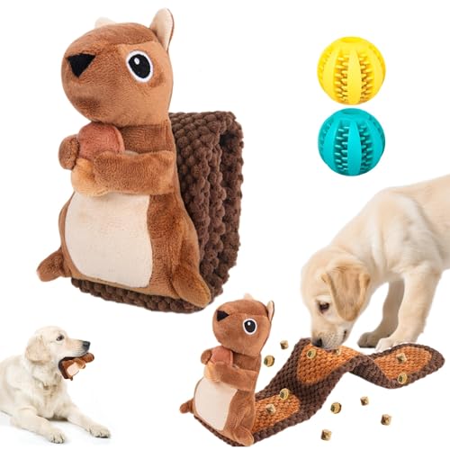 Dog Puzzle Toy Squirrel with Chew Balls & Squeaky Enrichment