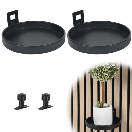 Lot de 2 panneaux acoustiques en métal - Support pour plantes - Sans perçage - Accessoires de plateau pour plantes - Étagère pour panneaux acoustiques - Étagère pour plantes / fleurs / décoration
