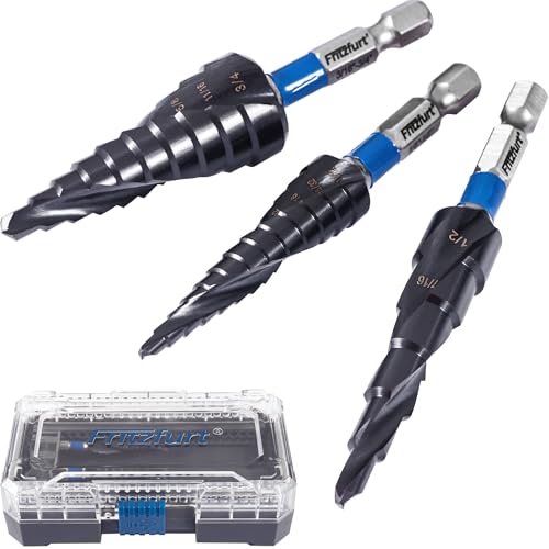 FRITZFURT 3-Piece M35 Cobalt Step Drill Bit Set CBN Ground AlTiN Coated 1/4 Hex Shank | 6 10 & 13 Steps | 1/83/4 | Sheet Metal Stainless Steel Electrician
