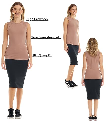 Image of ESTEEZ Women's Sleeveless Fitted Tank Top - Stretch Cotton Blend, Layering Essential