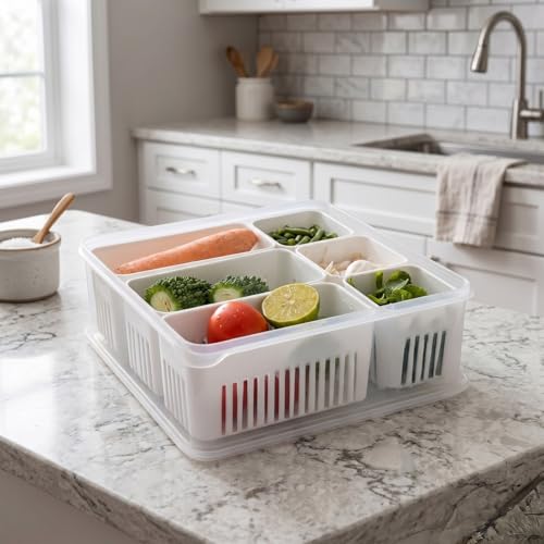 Image of HomeWiz Fridge Storage Containers Large 6-Grid | Air Tight Storage Container Set | Fridge Organiser Storage Boxes | Food Grade BPA-Free Plastic Containers |Stackable & Transparent|Removable Mini Boxes