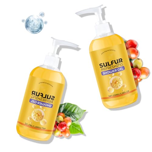 Gel de ducha refrescante de azufre, lavado corporal de azufre para piel seca, limpieza profunda para pieles sensibles, pH neutro, gel de ducha hidrogenado para un tono de piel seco y desigual