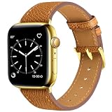 LUCO LAVAI コンパチブル アップルウォッチ バンド レディース レザー 42mm 40mm 41mm 38mm コンパチブル Apple Watch バンド 革 男女兼用 おしゃれ 交換ベルト for iWatch se3/se2/Series11/10/9/8/7/6/5/4/3に対応(46/45/44/42mm(Series 3)、ブラウン&ゴールド)