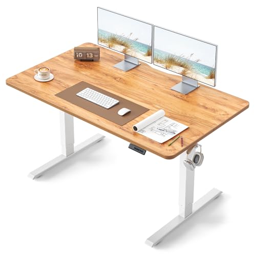 Image of BANTI 55 x 28 Inches Standing Desk, Ergonomic, Electric Height Adjustable, Sit and Stand Up, Computer Desk with a Deeper Desktop, White Frame /Light Rustic Top