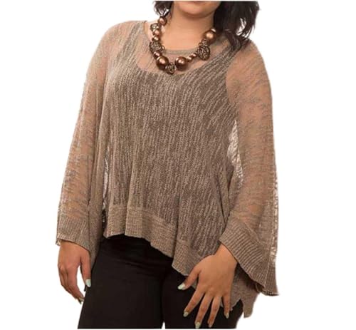 Alam Exclusive Poncho de punto extragrande para mujer, color azul turquesa, mangas murciélago, ligero, arena, 36-46