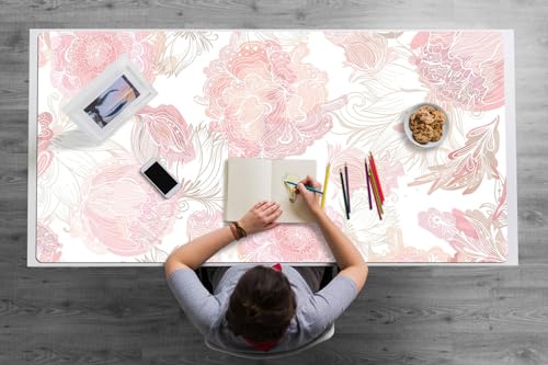 Sous-main 120x60 cm en vinyle PVC imperméable à motif floral et bords arrondis