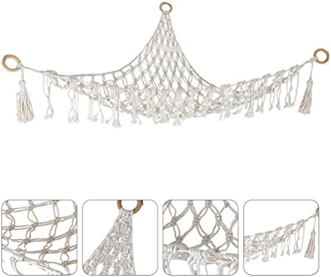Toyvian Toy Hammock Boho Woven Cotton Rope Net, Stuffed Animal Teddy Storage Net Bedroom Storage Organizer Net Decorative Hanging Storage Unit for Bedroom Livingroom (White)