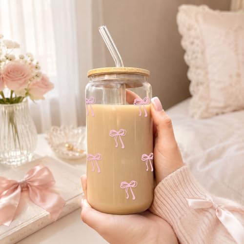 Vasos estéticos de vidrio con tapas y popotes para evitar derrames de café 7