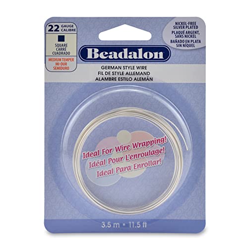 Beadalon German Style Wrapping Wire, Square, Silver Plated, 22 Gauge, 3.5 m / 11.5 ft