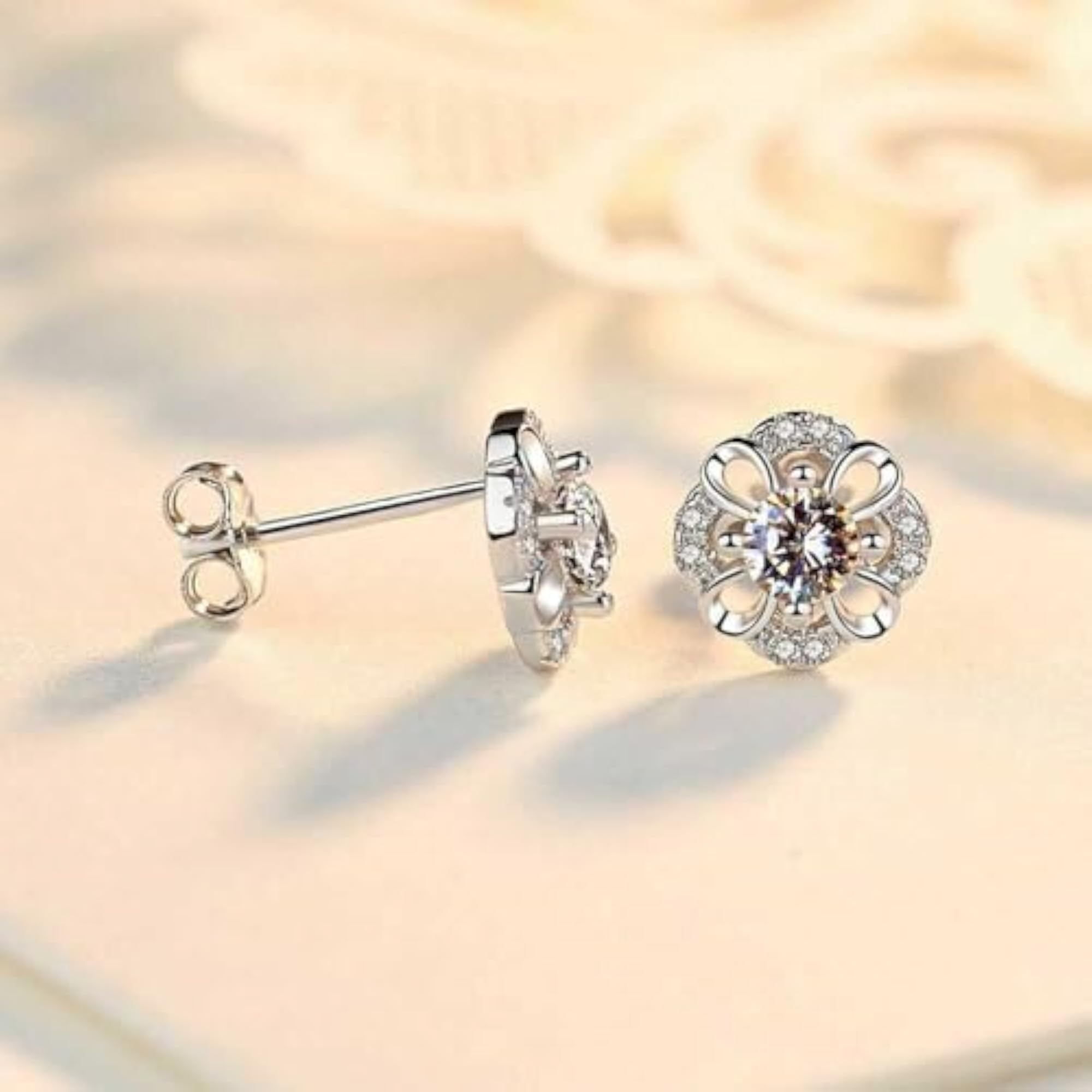 Bling Queen Plated Flower Stud Earrings with Rhinestones, Wedding Gift