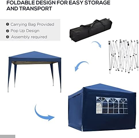 Outsunny 3 x 3 Meters Pop Up Water Resistant Gazebo Wedding Camping Party Tent Canopy Marquee - Blue + Free Carry Bag + 2 walls 2 windows