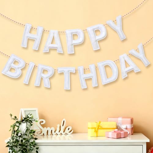 Image of Mindsoft Felt Happy Birthday Garland Rainbow Banner Reusable Happy Birthday Sign Party Supply for Party Decor(White Color,Normal)