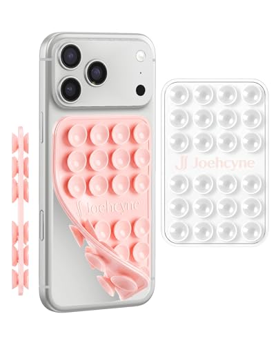 Suction Grip for Phone Case Double Sided Silicone Suction Phone Mount Non-Slip Strong Sticky Holder Hands-Free for Selfie & Video (Pink&Clear)