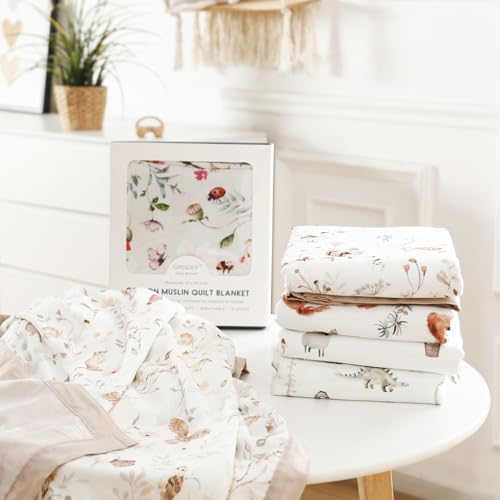 Image of GRSSDER Cotton Muslin Quilt Blanket - Silky Soft and Breathable Baby Blanket Quilt, Oversized Muslin Blankets for Newborns, Toddlers & Kids, 6 Layers Reversible Design for All Seasons, 40 inch x 50 inch
