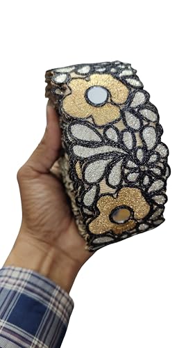Image of Balar Creation Golden Mirror Work Lace Border Material 2 inch Width 9 Meters - Designer Cutwork Embroidery Gota Patti Silver Zari Trim Stone Laces for Saree, Suits, Blouse, Hijab, Dress, Lehenga & Dupatta (Black)