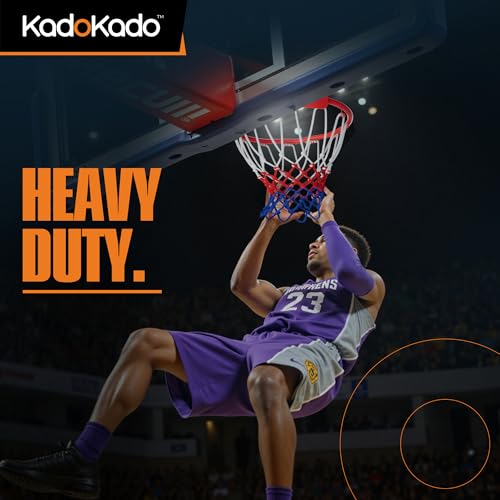 KadoKado 2 Stück Basketballnetz Ersatz - Profi Basketball Netze für Standardkorb, Wetterfest & Reißfest, Anti-Whip & Sicherer Halt, Für Outdoor Training (12 Ösen, Weiß-Rot-Blau)
