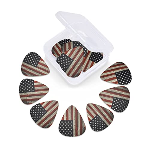 American Flag Wood Grain Guitar Picks 12 Pcs For Acoustic Guitar Thin Medium Heavy, Eectric Guitar Mandolin And Bass Bulk Guitar Pick With Case #TOP4