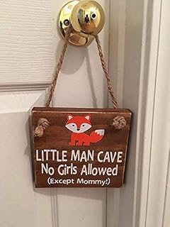 Little Man Cave No Girls Allowed - Fox - Door Sign Hanger