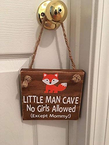 Little Man Cave No Girls Allowed - Fox - Door Sign Hanger