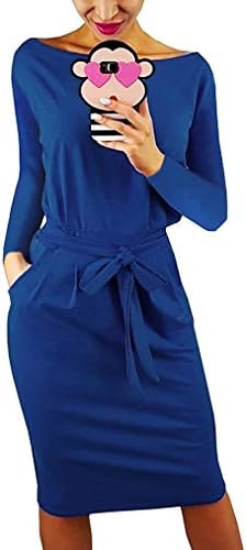 Kancystore Women's Causal Long Sleeve Button Midi Pencil Dress with Belt