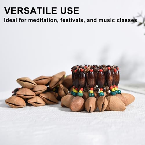 Image of 2 Pcs Cacho Seed Rattle Bracelets, Nature Sound African Nut Seed Shell Wrist Shaker Dance Anklets Bell
