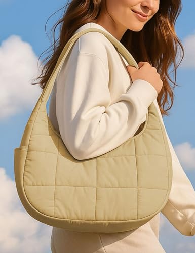 Small Puffer Crescent Shoulder Bag for Women, Nylon Quilted Puffy Handbags Hobo Purse with Adjustable Strap2