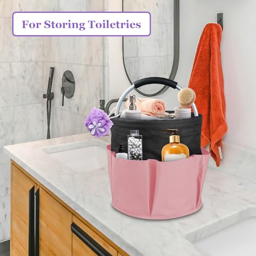 Image of 2Pcs 17L Shower Caddy with 6 Pockets, Portable Cleaning Caddy in 600D Oxford Fabric, Cleaning Supplies Bucket with Handle, Multifunctional Storage Basket for Dorm, Family, Black with Pink