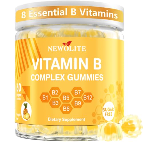 NEWOLITE Vitamin B complex gummies bottle — shows pineapple flavour and eight B vitamins claim