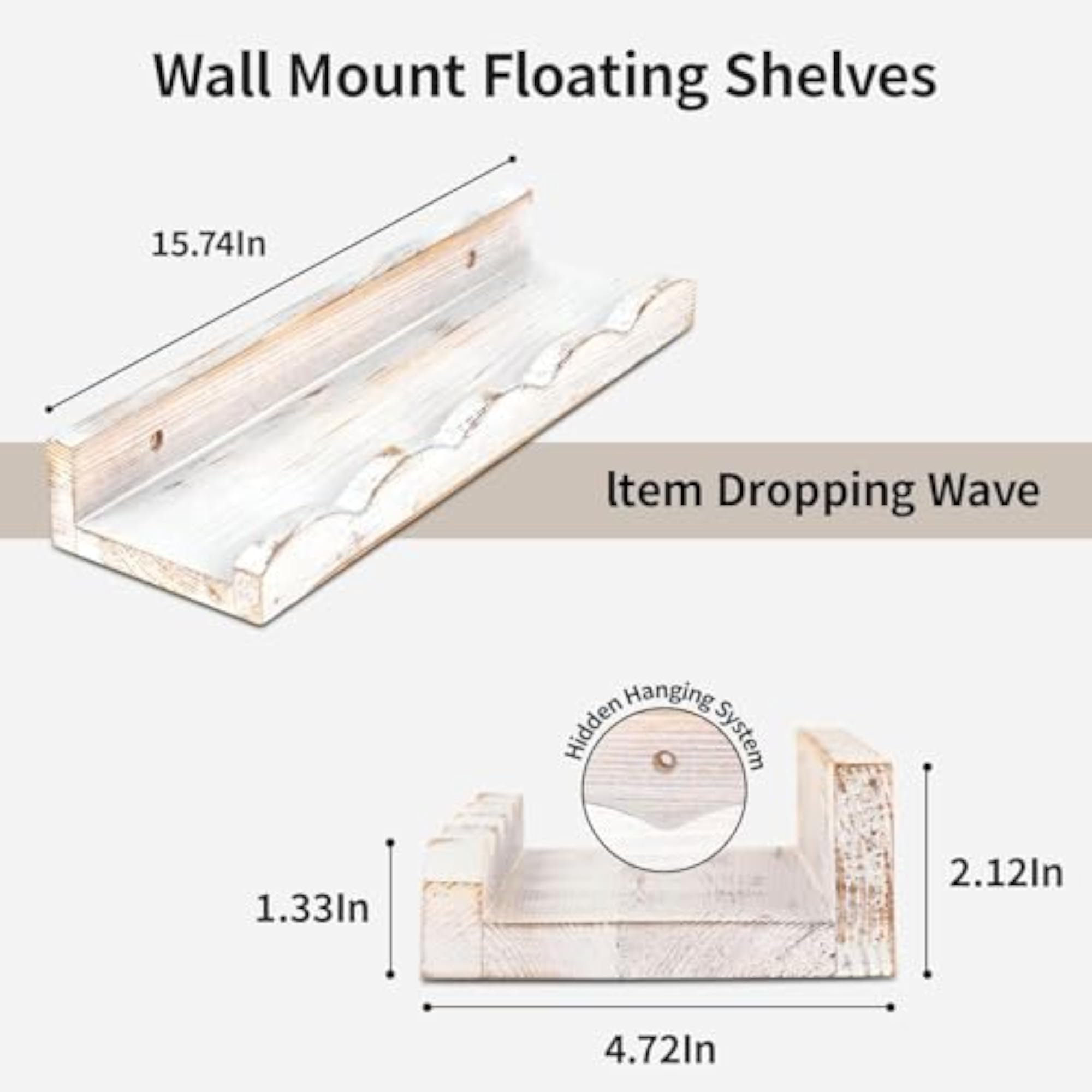 4X Rustic Wood Floating Wall Shelves for Living Room