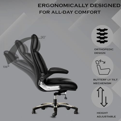 Image of Premium Leatherette Boss Chair for Office | Ergonomic High Back Chair for Home, Office, Study & Gaming | Height Adjustable, Tilt & Rocking Chair in Heavy Base | 1pc (Black)