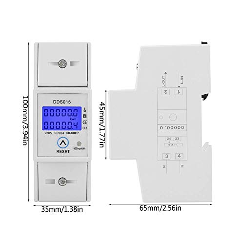 Image of Single Phase Kilowatt Hour kwh Meter, 35mm Din Rail Energy Meter LCD Display AC 230V 5(80) A 50HZ /60HZ Power Meter, Reset Function