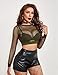 Avidlove Fishnet Top Women Mesh Long Sleeve Top See Thru Tops Y2K Punk Tops Army Green S