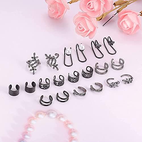 Milacolato 10Pairs Ear Cuff Set for Women Star Pearl Leaf Stainless Steel Ear Cuff Helix Cartilage Earrings Clip On Wrap Earrings Non-Piercing Cartilage Adjustable Ear Cuff Earrings Set