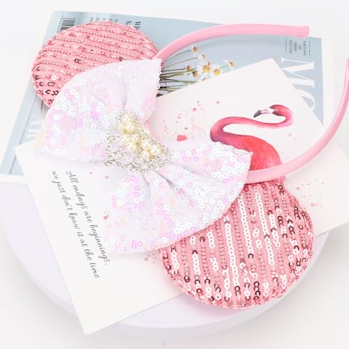 Image of DRESHOW Mouse Ears Bow Headbands Minnie Ears Headband Glitter Party Decoration Cosplay Costume for Women