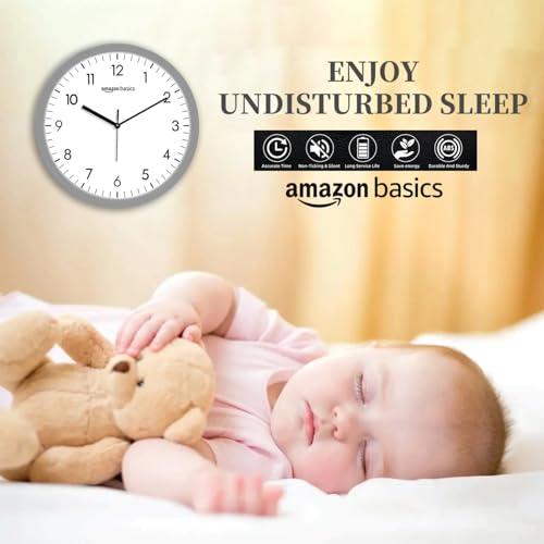 Image of Amazon Basics Traditional Wall Clock, Nickel, 30.4 cm | Analog Operation | Durable & Lightweight Construction with Metal Rim | Silent Precision | Battery-Powered | 1-Year Limited Warranty