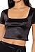 Forever 21 Women's Satin Square-Neck Crop Top Black