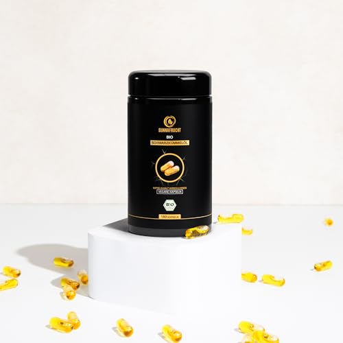 Bio Schwarzkümmelöl Kapseln von Sunnafrucht® (180stk.) Kaltgepresst & Ungefiltert aus Nigella Sativa *Reich an Thymoquinon* Native ägyptische Schwarzkümmelöl Kapseln Bio