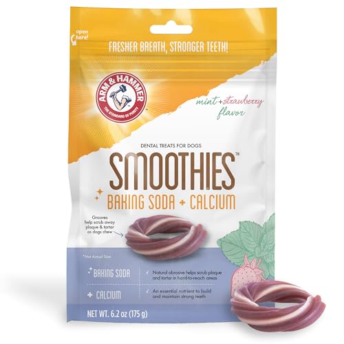 Arm & Hammer for Pets Smoothies Dental Treats for Dogs with Baking Soda and Calcium, Help Fight Bad Breath, Plaque & Tartar Without Brushing, Mint Strawberry, Ring Shaped, 5 Pcs (Packaging May Vary)
