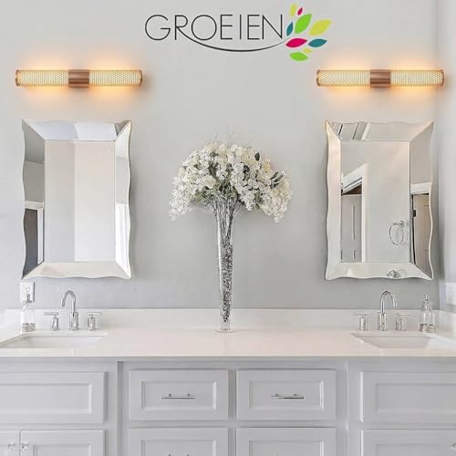 Image of Groeien 18W | 3 Color LED Cylinder Shape Rose Gold Picture Photo Frame /Mirror Bathroom Wall Light(Warm+Natural+Coolwhite) (Honeycomb-Tube, 1)