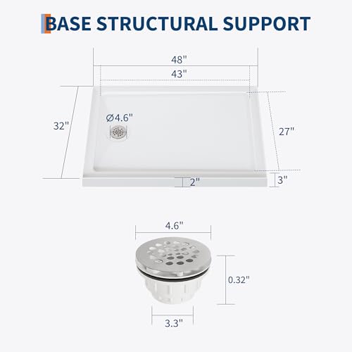 Shower Base 48" x 32", Left Drain PVC Shower Pan with Slip Resistant Surface & Removable Stainless Cover, White Bathroom Floor Tray by IDEALHOUSE - Used condition - Image 2