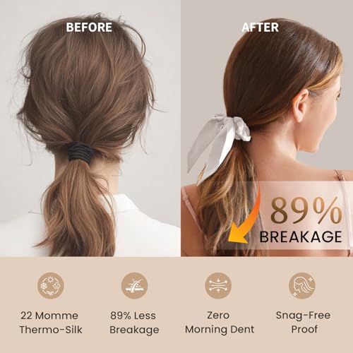 Image of THXSILK 100% Mulberry Silk Bow Scrunchies 3-Pack, 22 Momme Mulberry Silk Hair Ties for Women, Cute Bunny Ear No Damage Ponytail Holders, Fashion Hair Accessories for Girls(M, Pearl White)
