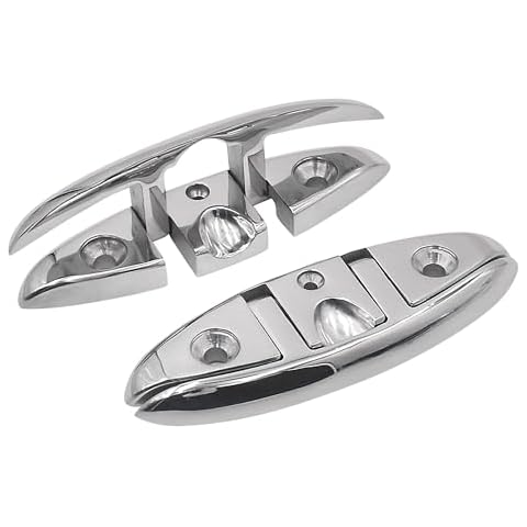 QPURO Premium Stainless Steel Folding Boat Cleats 6 inch - Flip-up Dock Cleat for Boat and Deck - Marine Grade 316 Stainless Steel with Fasteners - (2 Pack) Cover