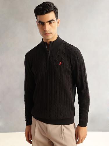 Image of Thomas Scott Men's | Regular Fit | Long Sleeves | Mock Collar | 100% Cotton | Dry Clean | Cable Knit | Knitted | Pullover Sweater