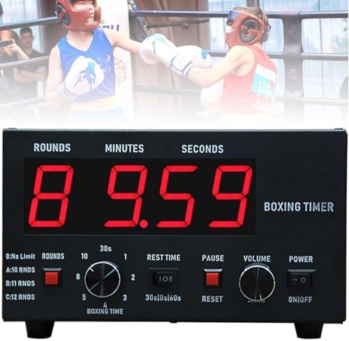 Professional Boxing Interval Timer with LED Display, Adjustable Buzzer, 1-12 Rounds for Muay Thai, MMA, Kickboxing - Essential Gym Equipment for Athletes and Trainers, Red