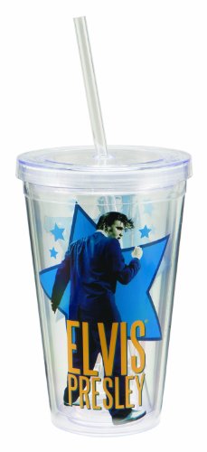 Vandor 47451 Elvis Presley 18 oz Acrylic Travel Cup with Lid and Straw, Multicolor