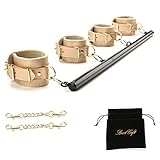 EXREIZST Expandable 3 in 1 Spreader Bar Set with Bag and 4 Soft Fur Leather Straps Adjustable Home Yoga Bar Kit, Black and Gold